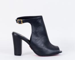 Ankle Boot Salto Bloco 9cm Sola Vermelha Couro Preto CBK