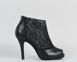 Ankle Boot Salto Fino 10cm Renda Preto CBK