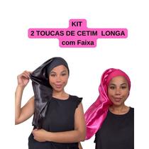Anny Beleza - Kit 2 Toucas de Cetim Longa com Faixa Toca de Cetim para Cabelos Longos Volumosos e Tr