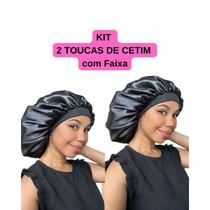 Anny Beleza - Kit 2 Un Touca de Cetim Toca de Cetim Seda com Faixa Toca para Dormir