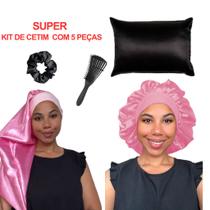 Anny Beleza Kit 5 Peças Touca de Cetim Gigante Toca de Cetim Longa Fronha Escova Polvo Xuxa de Cetim
