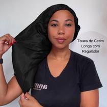 Anny Beleza Touca de Cetim Longa com Regulador Toca para Cabelos Longos Touca de Seda Cor Preto
