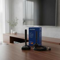 Antena Digital 4 Em 1 VHF/UHF-FM-HDTV DTV-100 Aquário Com Cabo 2.5m Preto.