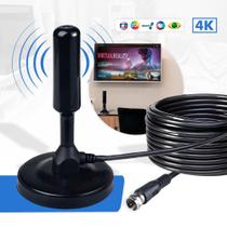 Antena Digital 4k Smart Tv Full Hd Amplificada Interna E Externa Cabo 5 Metros Base Imã Antena Digital 4k Smart Tv Full Hd Amplificada Interna E Externa Cabo 5 Metros Base Imã