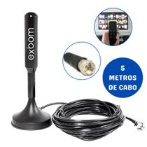 Antena Digital HDTV TV Amplificada Interna,Externa 5m Base Imã Prova dágua 4DBI,UHF,VHF Exbom