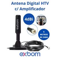 Antena Digital HDTV TV Amplificada Interna,Externa 5m Base Imã Prova dágua 4DBI,UHF,VHF Exbom