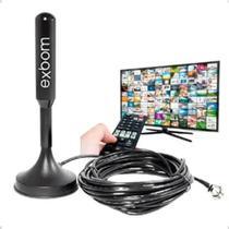 Antena Digital Interna Externa Hdtv Cabo 5 Metros Base Imã