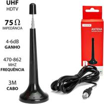 Antena Digital Interna Tv Hdtv Uhf Vhf 4 A 6 Dbi E Cabo 3m Modelo Mtv-3015 - TOMATE