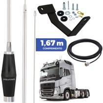 Antena Mini Px Inox 1,40m Alongador 25cm Cabo 5,5m Suporte Carona Dianteiro Parabrisa Volvo Fh
