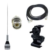 Antena Móvel 1/4 de Onda VHF UHF 131-900mhz Suporte Bi-Articulado Porta Malas Hatch Sedan Cabo 5,5 metros com Conectores Adaptador Baofeng