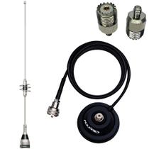 Antena Móvel Dual Band Suporte Magnético Imã com Cabo 4 metros Adaptador Baofeng Sma Femea x UHF Femea