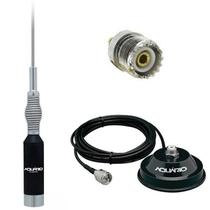 Antena Móvel PX 1,23 Metros Mola na Base B-2080 + Suporte Magnético Imã Cabo 4 metros M-700k + Adaptador Baofeng