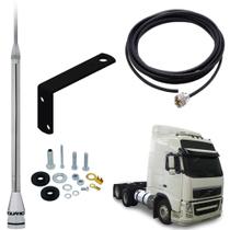 Antena Móvel PX Inox 2,7 metros Alongador 60cm Suporte Traseiro Volvo Fh Cabo 5,5 Metros Kit Parafusos Anti-Furto