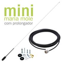 Antena Móvel Px Inox Mini Maria Mole 1,40m Alongador 15cm Cabo 5,5m Parafusos Fixação