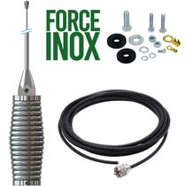 Antena Px Inox Cromada Bobinada Maria Mole 2,70m Cabo Coaxial 5,5m Parafusos