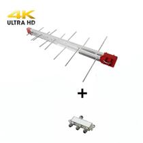 Antena Tv Digital 4K Externa UHF Digital Log 16 Elementos + Divisor 3X1