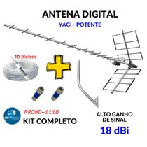 Antena Tv Digital Externa Yagi Proeletronic PROHD 1118 com 10 metros cabo coaxial, Suporte mastro