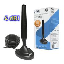 Antena tv Digital Interna e Externa HDTV 4dBi Cabo 3 Metros Proeletronic Prohd 2400 com Base Imã