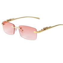 Anteojos de sol ADE WU vintage sin montura con lentes rosas rectangulares Anteojos de sol ADE WU vintage sin montura con lentes rosas rectangulares