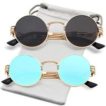 Anteojos de sol redondos estilo steampunk AIEYEZO con montura metálica 100% UV400 Anteojos de sol redondos estilo steampunk AIEYEZO con montura metálica 100% UV400