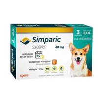 Anti Pulgas SIMPARIC 40mg com 3 Unidades Cães 10,1 A 20 Kg