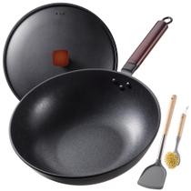 Antiaderente Wok Teewe Carbon Steel 33cm com tampa, espátula e escova Antiaderente Wok Teewe Carbon Steel 33cm com tampa, espátula e escova