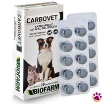 Antidiarreico de Ação Bactericida Carbovet para Cães e Gatos - 20 Comprimidos - Biofarm