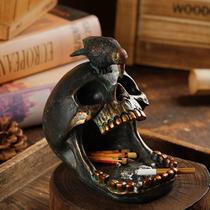 Antigo Crânio Corvo Halloween Gótico Resina Cinzeiro Ornamento Decoração Doméstica Armazenamento De