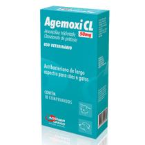Antimicrobiano Agemoxi CL 50mg para Cães e Gatos 10 Comprimidos Antimicrobiano Agemoxi CL 50mg para Cães e Gatos 10 Comprimidos
