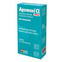 Antimicrobiano Agemoxi CL para Cães e Gatos com 10 Comprimidos de 50 mg Antimicrobiano Agemoxi CL para Cães e Gatos com 10 Comprimidos de 50 mg