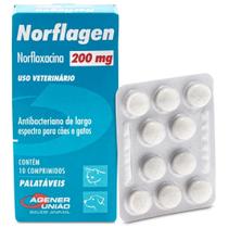 Antimicrobiano Norflagen 200mg para Cães e Gatos Agener 10 Comprimidos