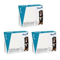 Antiparasitário para cães Ivercanis 12 mg -4 comp - kit 3 UN