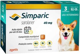 Antipulgas, Carrapatos e Sarnas Simparic para Cães de 10,1 a 20 kg 3 Comprimidos Antipulgas, Carrapatos e Sarnas Simparic para Cães de 10,1 a 20 kg 3 Comprimidos