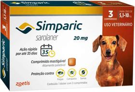 Antipulgas, Carrapatos e Sarnas Simparic para Cães de 5,1 a 10 kg 3 Comprimidos Antipulgas, Carrapatos e Sarnas Simparic para Cães de 5,1 a 10 kg 3 Comprimidos