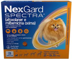 Antipulgas, Carrapatos e Vermífugo NexGard Spectra para Cães de 2 a 3,5 kg 3 Tabletes Antipulgas, Carrapatos e Vermífugo NexGard Spectra para Cães de 2 a 3,5 kg 3 Tabletes