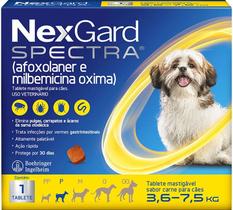 Antipulgas, Carrapatos e Vermífugo NexGard Spectra para Cães de 3,6 a 7,5 kg 1 Tablete Antipulgas, Carrapatos e Vermífugo NexGard Spectra para Cães de 3,6 a 7,5 kg 1 Tablete