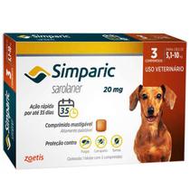 Antipulgas e Carrapaticida Simparic Zoetis 20mg Cães de 5,1 a 10kg 3 Comprimidos
