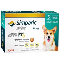 Antipulgas e Carrapaticida Simparic Zoetis 40mg Cães de 10,1 a 20kg 3 Comprimidos