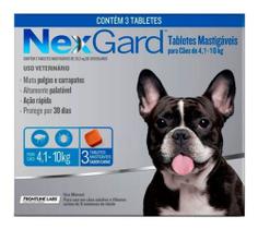 Antipulgas e Carrapatos NexGard para Cães de 4,1 a 10 Kg 3 comp.