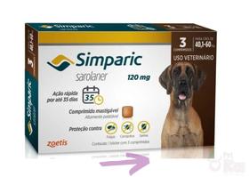 Antipulgas e Carrapatos Simparic 120mg para Cães de 40,1 a 60Kg Zoetis - 3 Comprimidos
