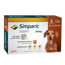 Antipulgas e Carrapatos Simparic 20 mg para Cães de 5,1 a 10 kg com 3 Comprimidos