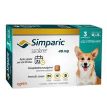 Antipulgas e Carrapatos Simparic 40 mg para Cães de 10,1 a 20 kg com 3 Comprimidos