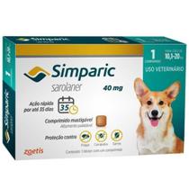 Antipulgas e carrapatos simparic para cães de 10,1 a 20kg 40mg 1 comprimido