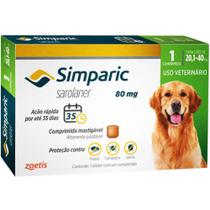 Antipulgas e carrapatos simparic para cães de 20,1 a 40kg 80mg 1 comprimido