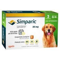 Antipulgas e Carrapatos Simparic Para Cães de 20,1 a 40Kg 80mg Com 3 Comprimidos