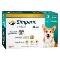 Antipulgas e Carrapatos Simparic Para Cães de 2,6 a 5Kg 40mg Com 3 Comprimidos
