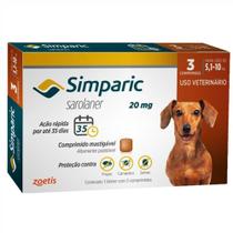 Antipulgas e carrapatos simparic para cães de 5,1 a 10kg 20mg 3 comprimidos