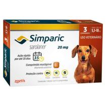 Antipulgas e Carrapatos Simparic Para Cães de 5,1 a 10Kg 20mg Com 3 Comprimidos