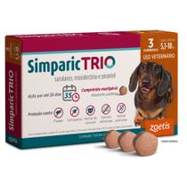 Antipulgas e Carrapatos Simparic Trio para Cães de 5,1 a 10 kg com 3 Comprimidos