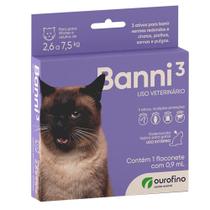 Antipulgas Ourofino Banni 3 para Gatos de 2,6 a 7,5 Kg - 0,9 mL - Ouro Fino Pet
